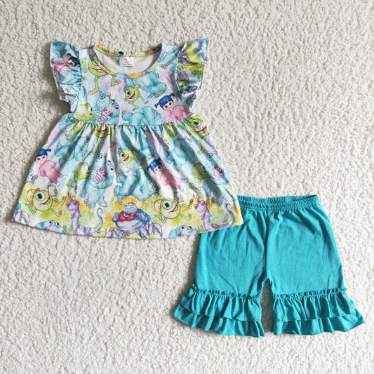 GSSO0040 Cartoon Flutter Sleeve Blue Summer Set