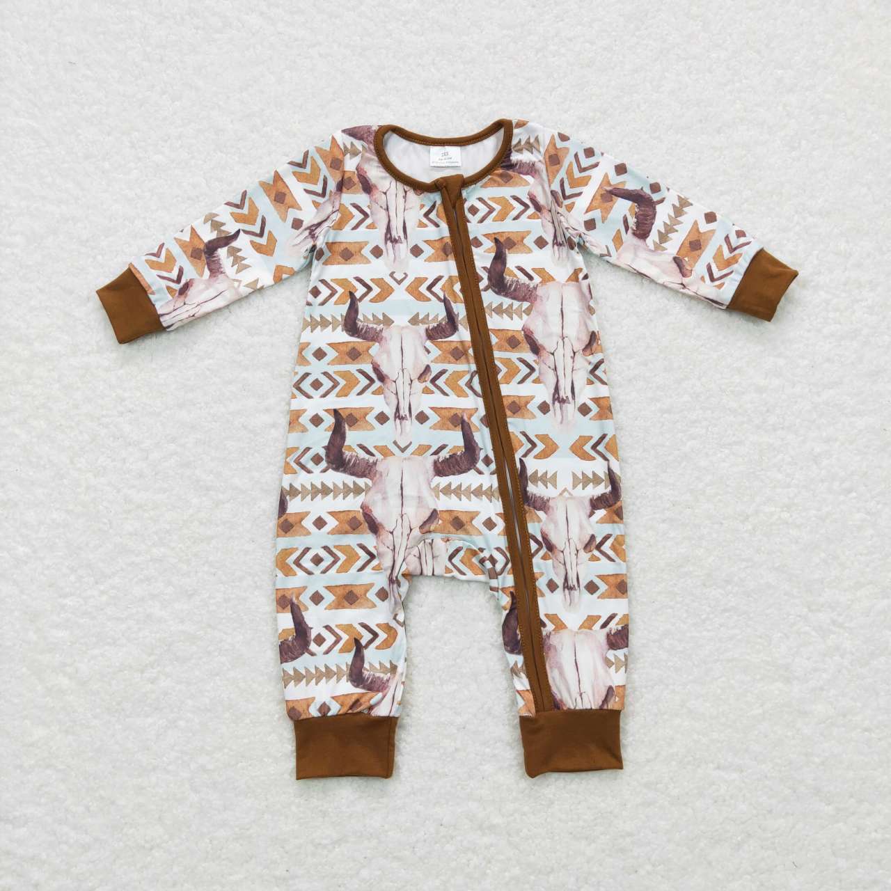 LR0674 Western cow aztec long sleeve boys romper