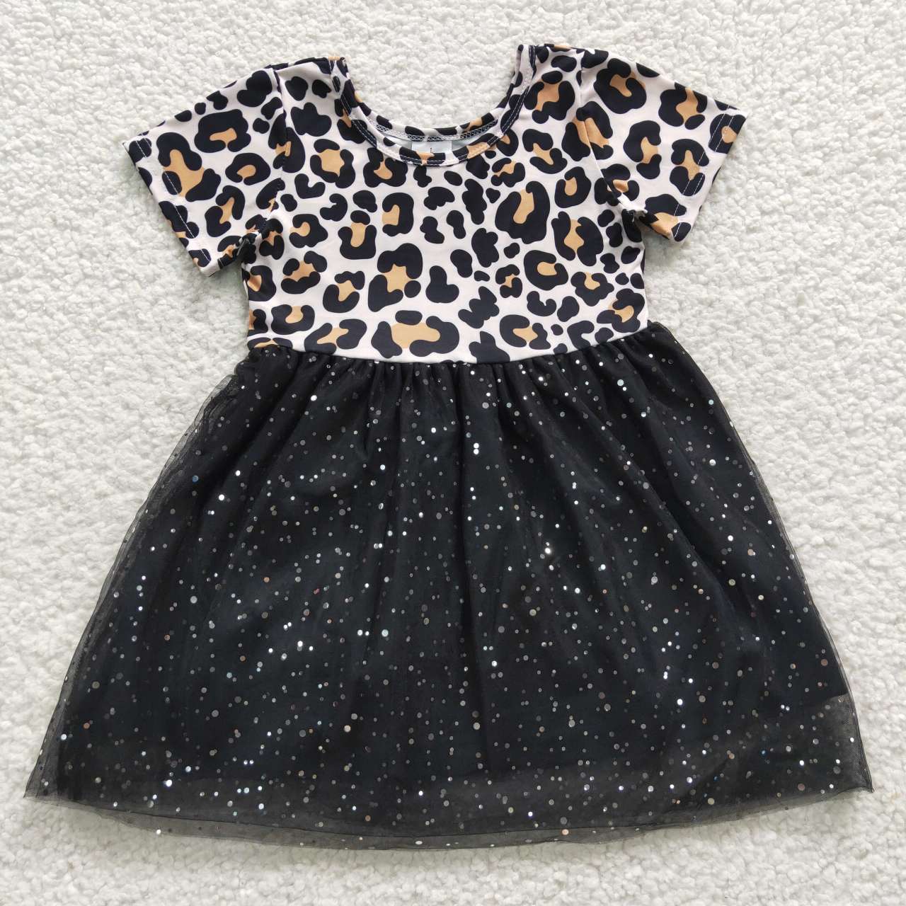 GSD0329 Leopard Print Short Sleeve Black Tutu Dress