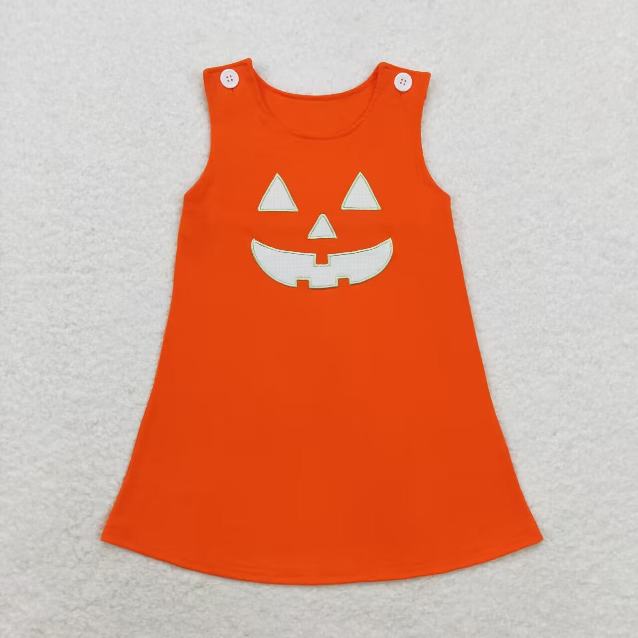 GSD1376 embroidery Halloween smile pumpkin orange sleeveless girls dress