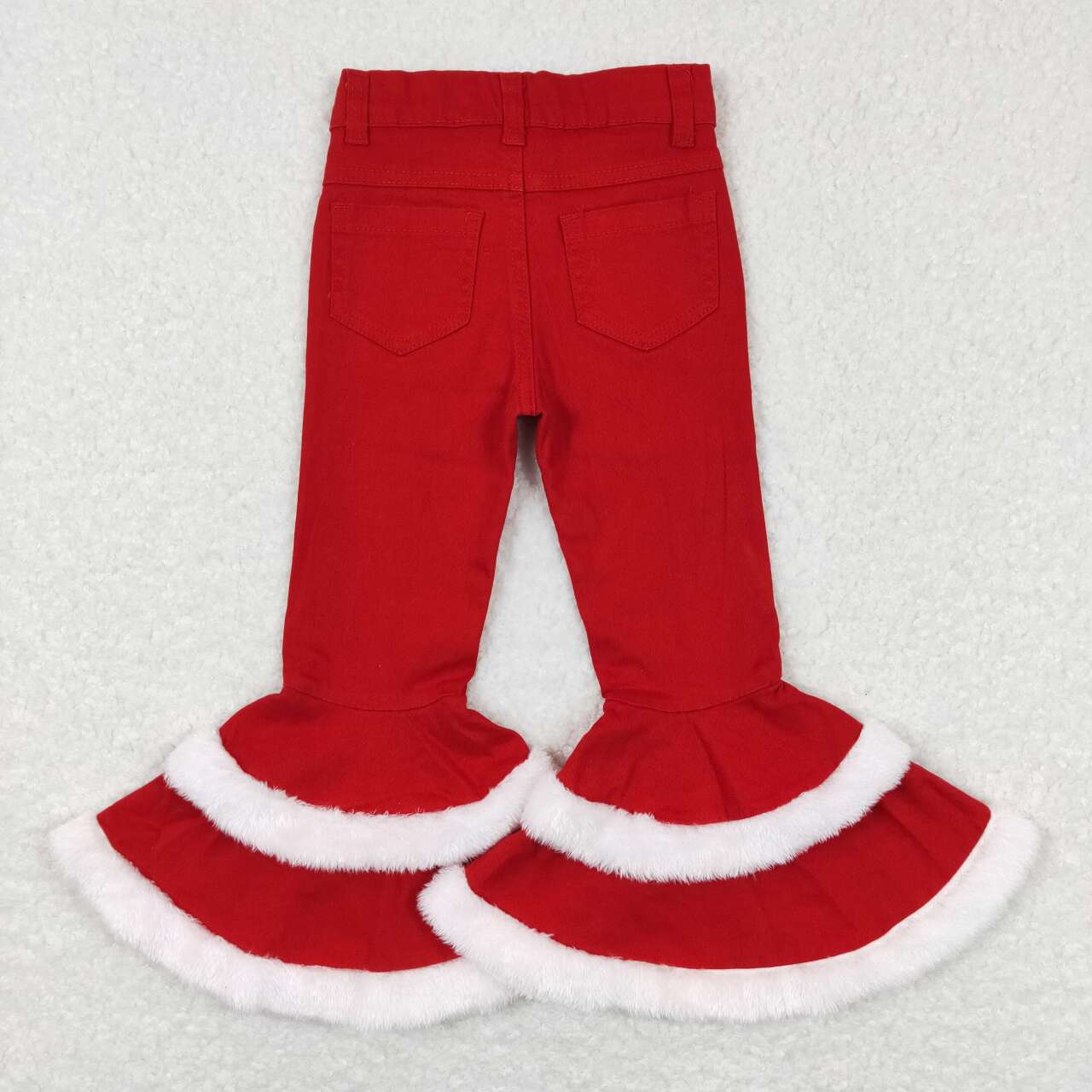 P0334 Red hole plush denim pants