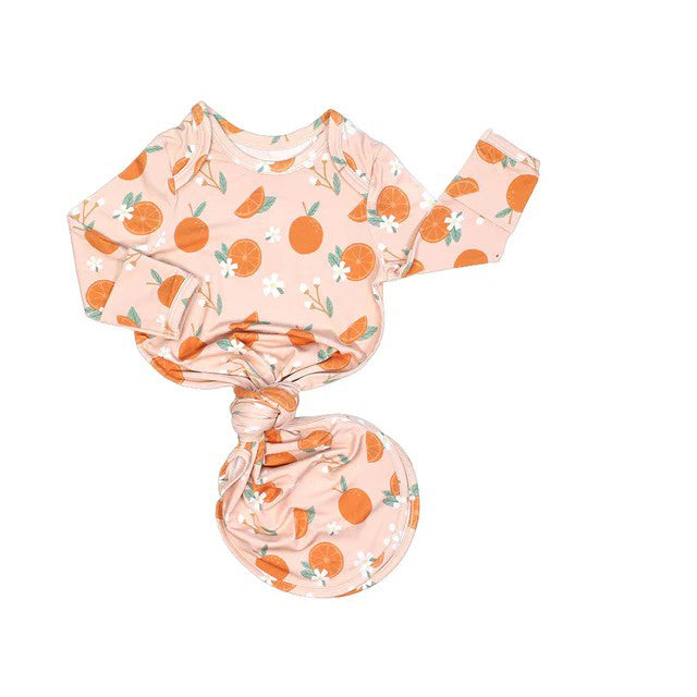 preorder NB0038 orange flowers pink long sleeve girls newborn gown
