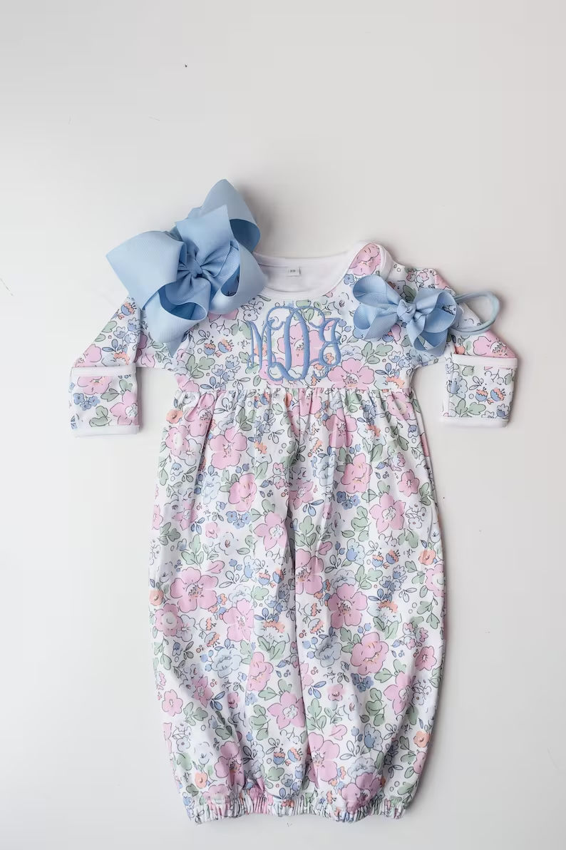 preorder NB0049 pink/blue flowers floral long sleeve baby newbron
