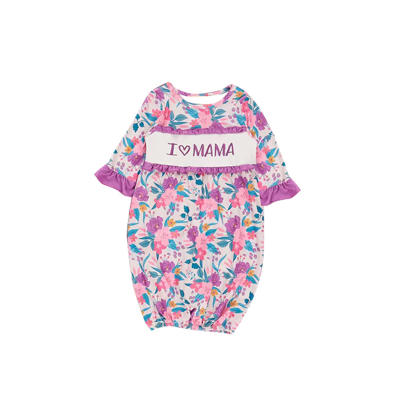 preorder NB0050 I Love Mama Purple Flowers Short Sleeve Baby Girls Newbrown