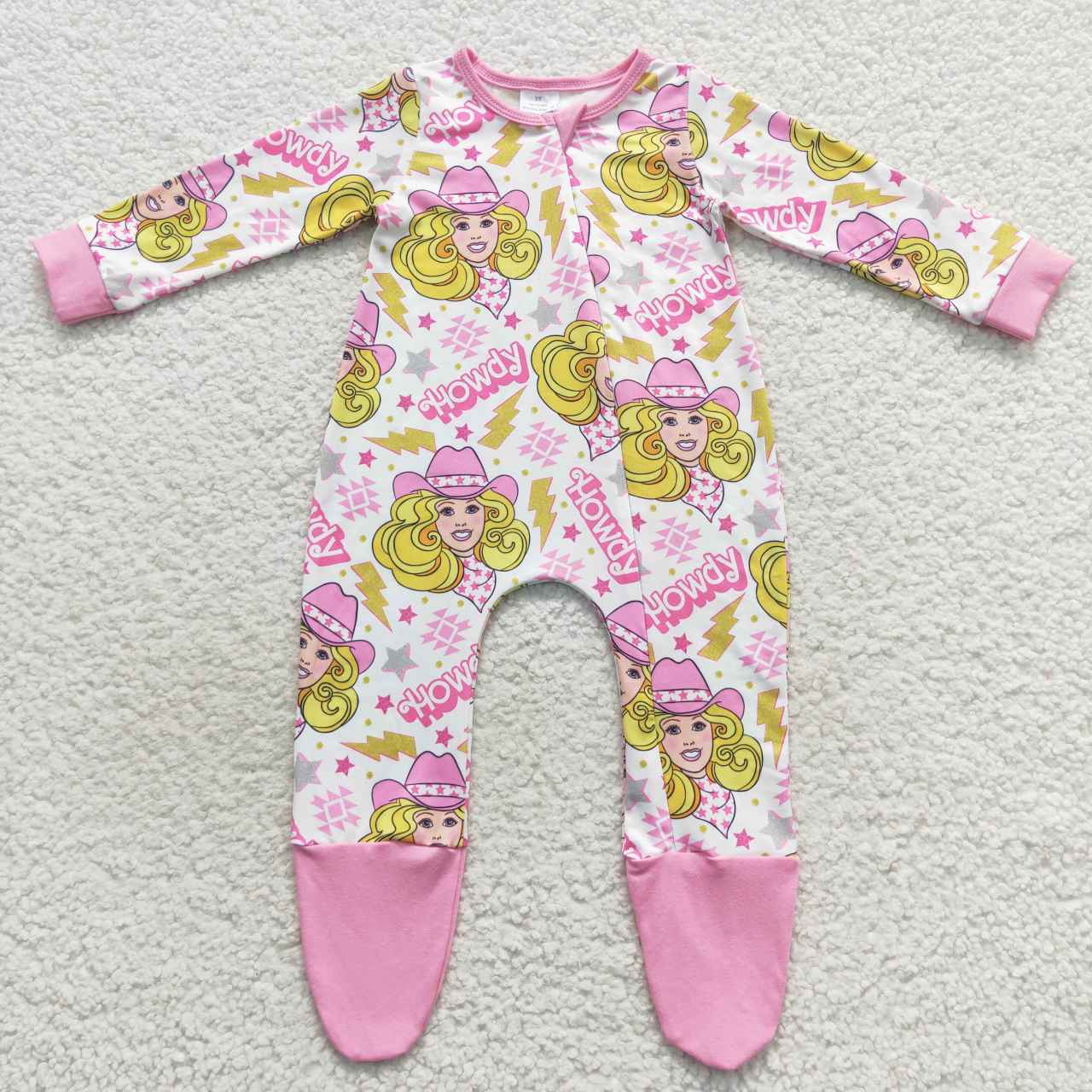 LR0545 Howdy BA pink long sleeve kids romper