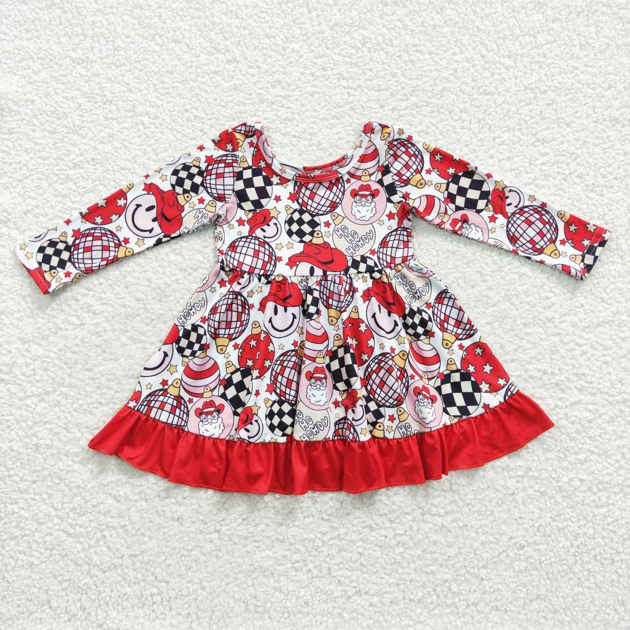 GLD0209 Christmas Smile Illumination Red Long Sleeves Girls Dress