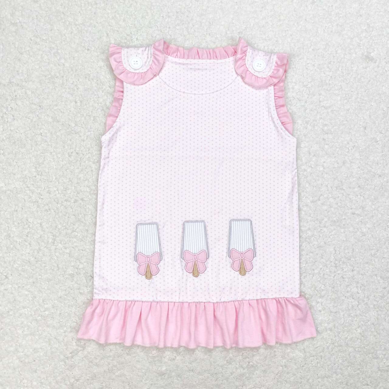 GT0534 embroidery ice pink little dot sleeveless girls top