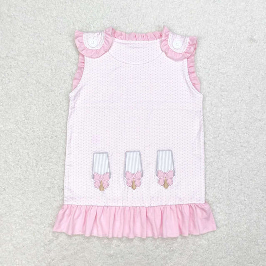 GT0534 embroidery ice pink little dot sleeveless girls top