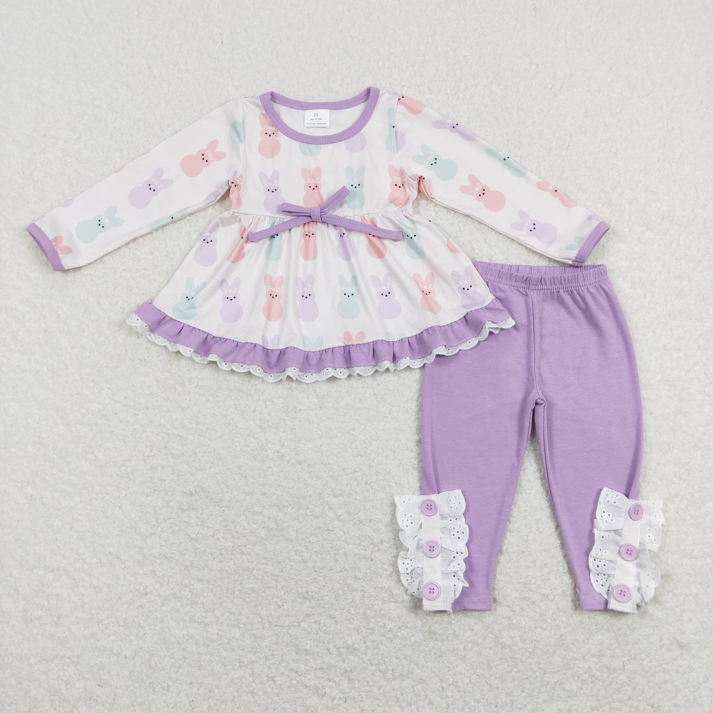 GLP1078 Easter rabbit long sleeve purple pants girls set