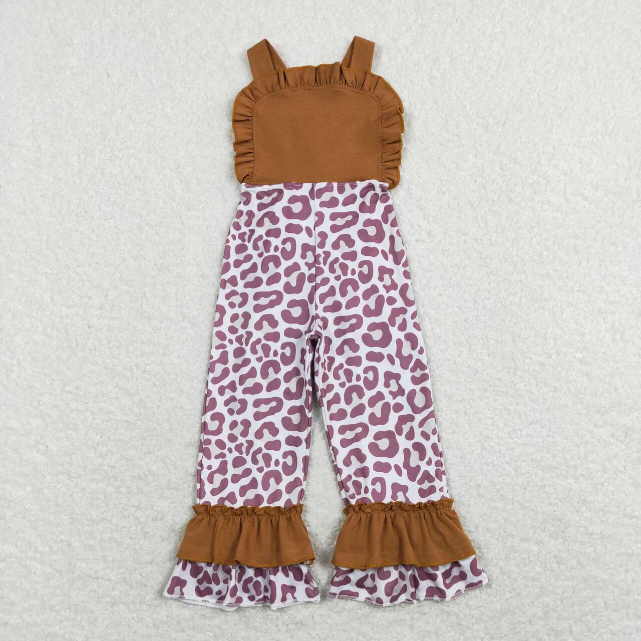 SR0965 Leopard Khaki Sleeveless Girls Jumpsuits