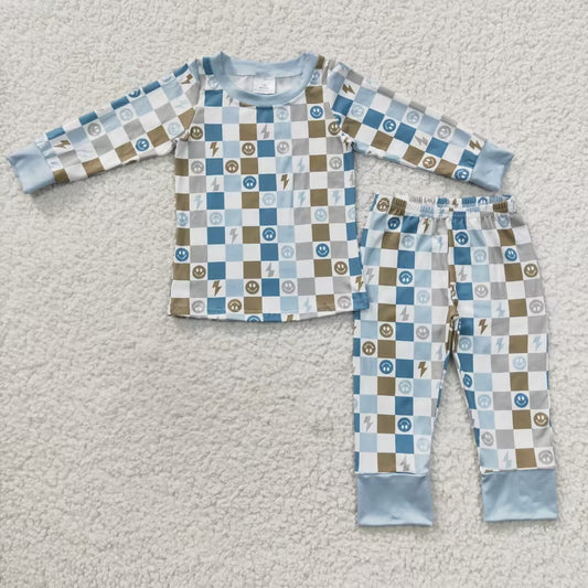 BLP0171 Smile Blue Cell Long Sleeves Boys Pajamas Set
