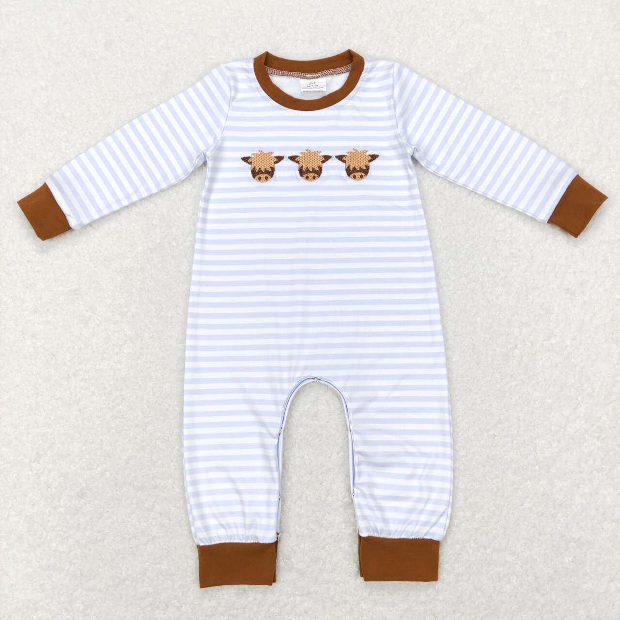 LR0723 Cow blue striped long sleeve kids romper