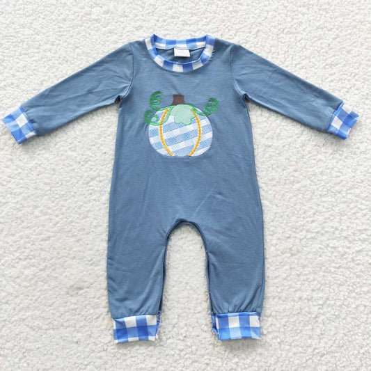 LR0319 Blue Pumpkin Long Sleeves Kids Romper