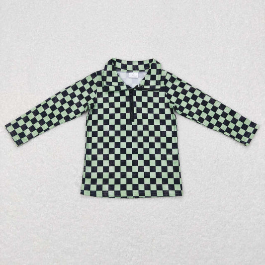 BT0399 Black & green checkered long sleeve boys pullover