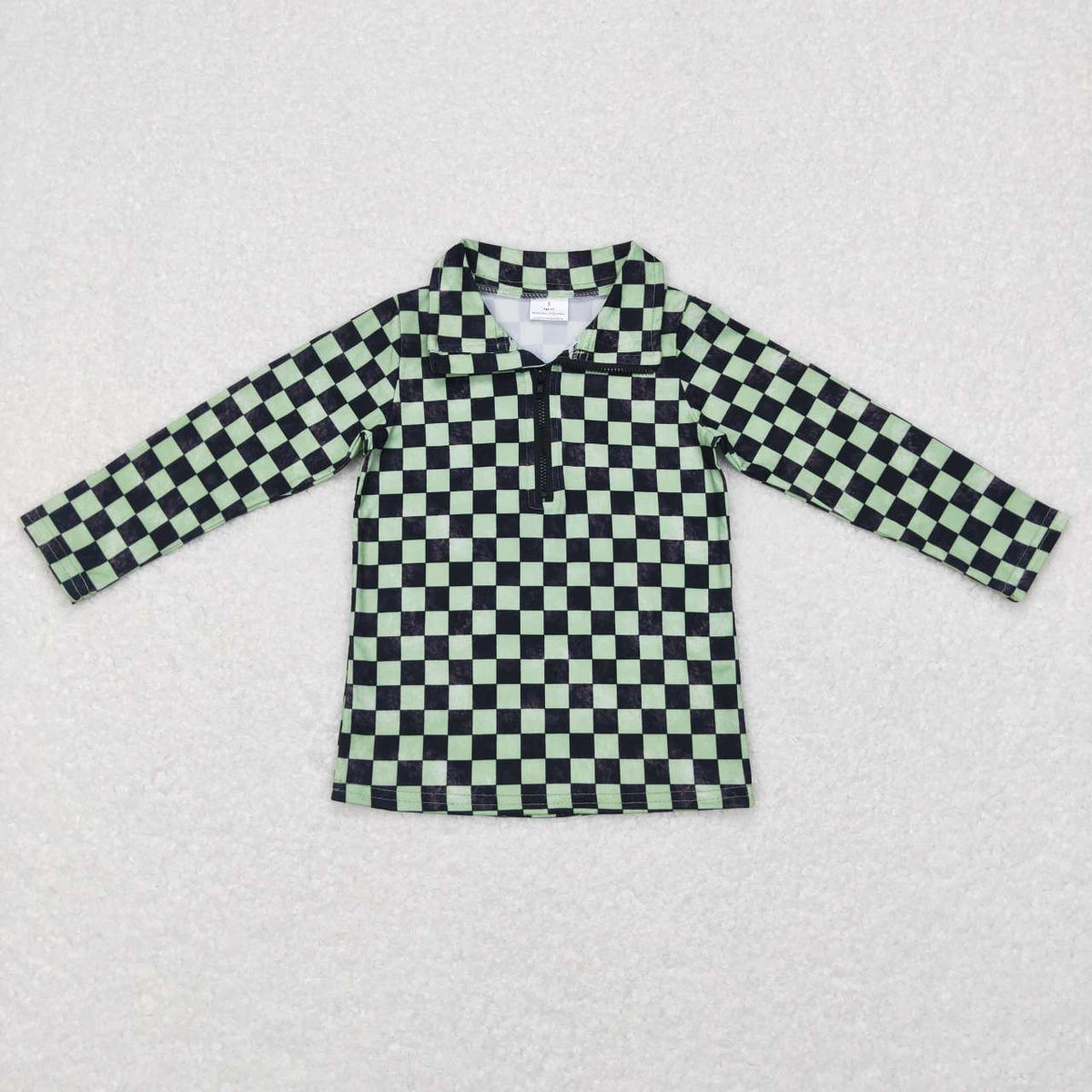 BT0399 Black & green checkered long sleeve boys pullover