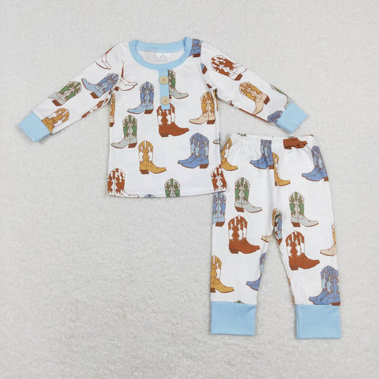 BLP0442 Western boot blue long sleeve pants boys pajamas