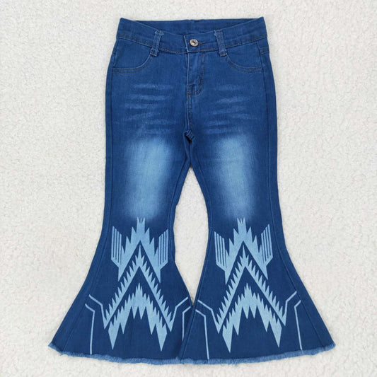 P0126 Geometric pattern blue denim pants