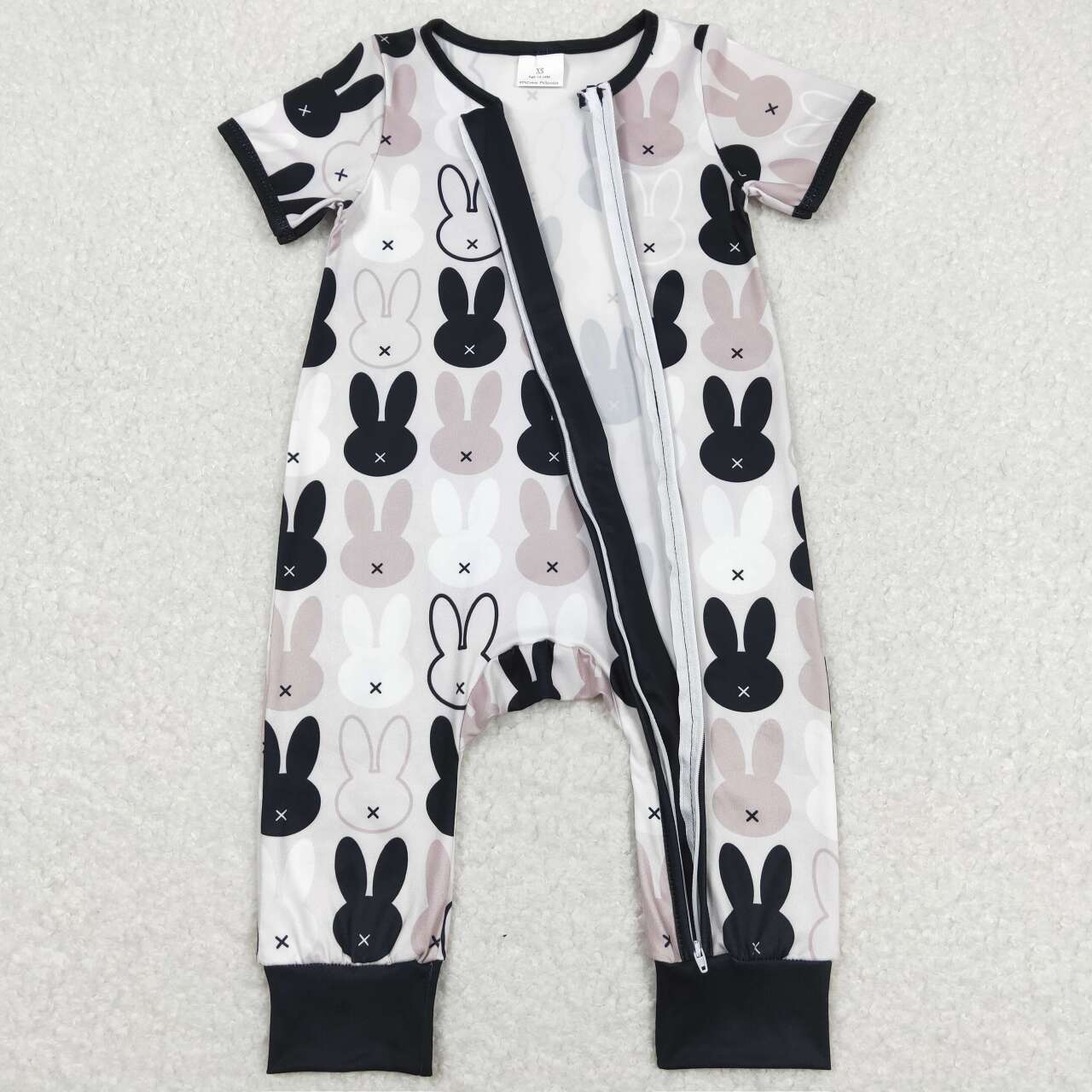 SR1012 Easter Black Rabbit Short Sleeve Zipper Boys Romper