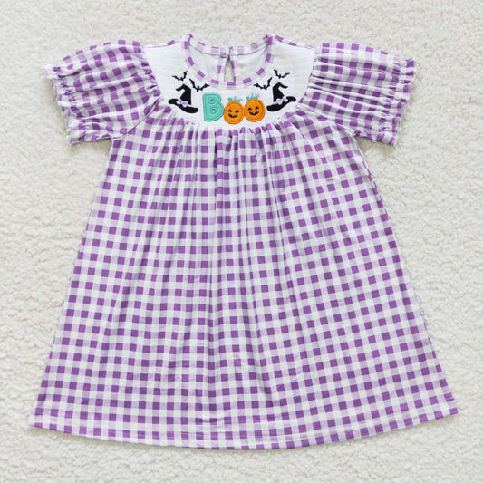 GSD0468 Halloween pumpkin smock purple short sleeve girls dress