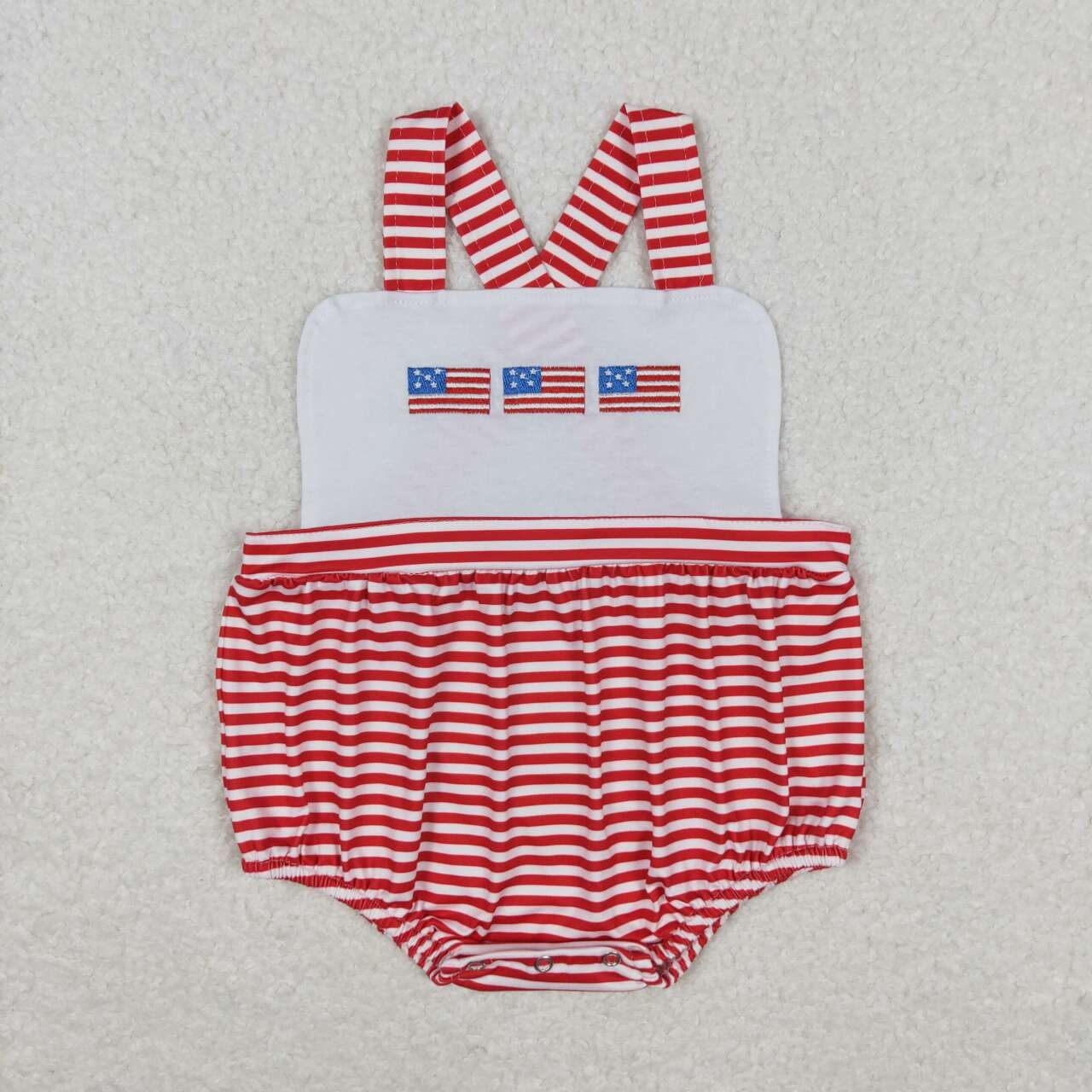 SR1212 embroidery July 4th flag red striped boys romper