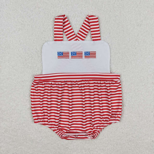 SR1212 embroidery July 4th flag red striped boys romper