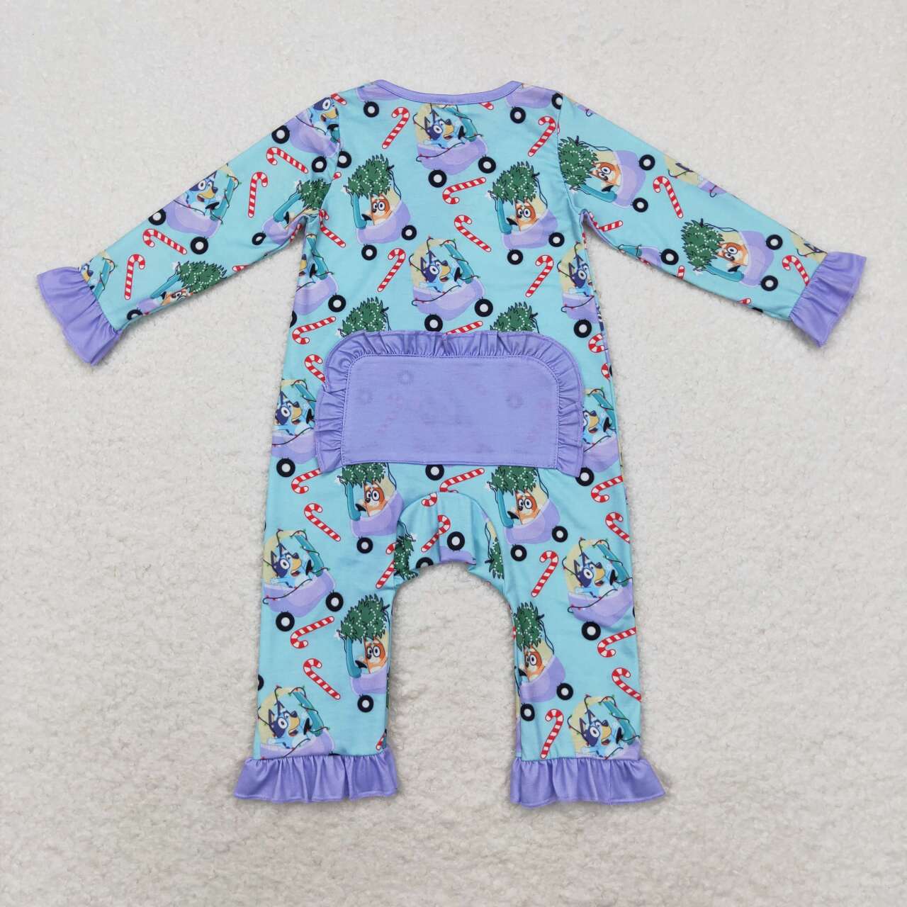 bamboo LR1419 Christmas blue dog cane candy long sleeve zipper girls romper