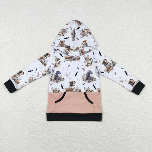 BT0481 Hunting dog mallard grey pocket long sleeve boys hoodie