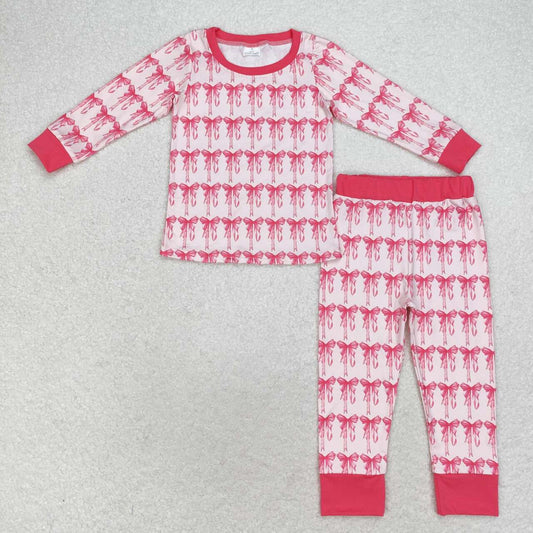 GLP1214 hot pink bows long sleeve pants girls pajamas