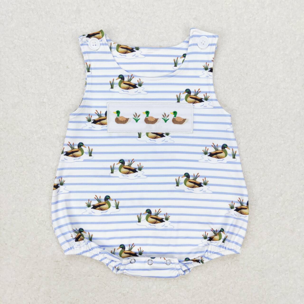 SR1583 embroidery mallard duck striped sleeveless boys romper