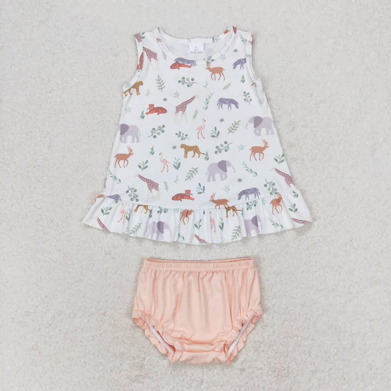 GBO0372 cute deer giraffe animals sleeveless girls pink bummies set