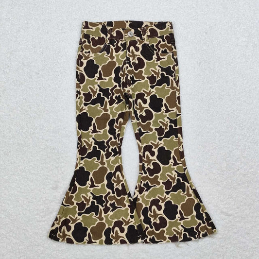 P0529 green camo girls denim pants jeans