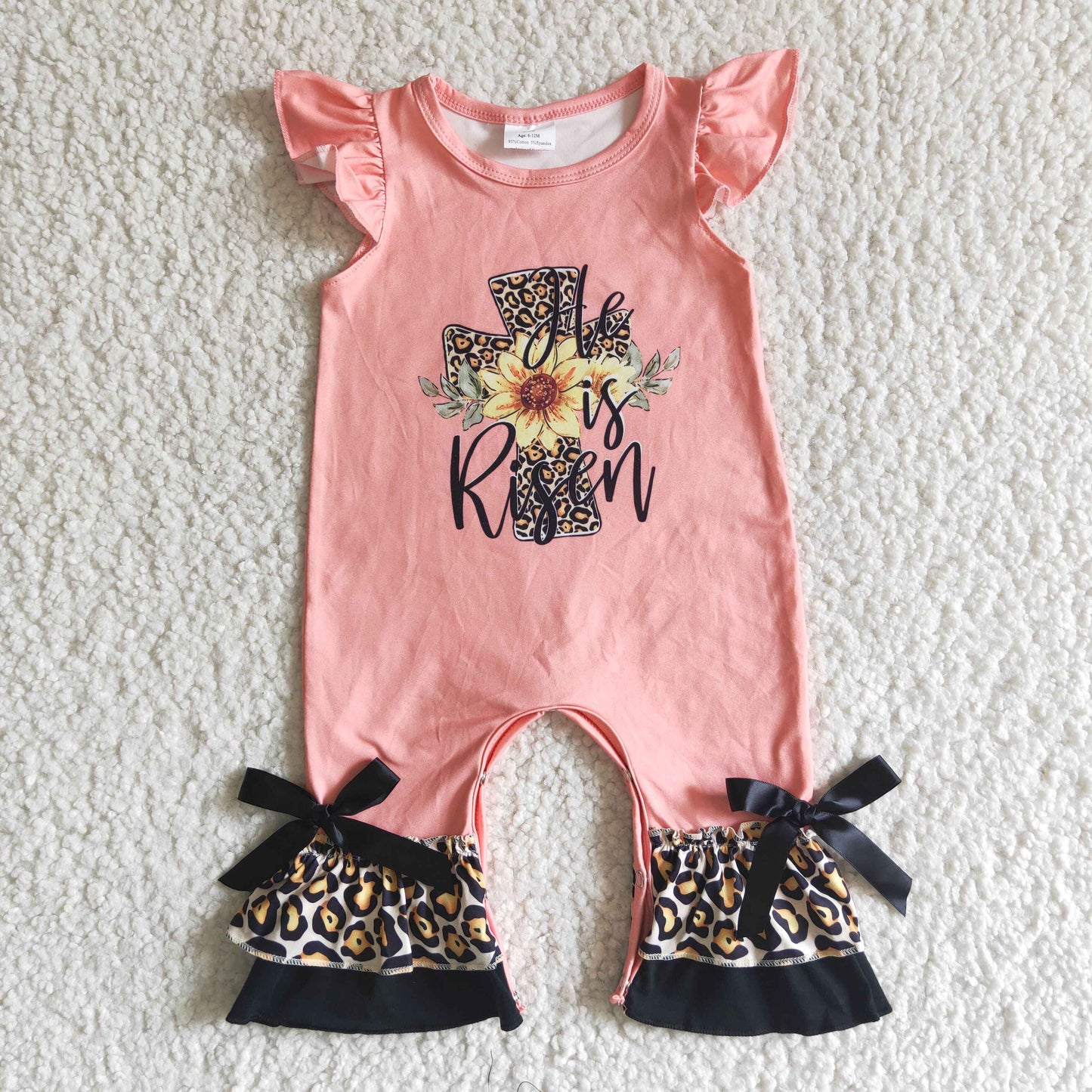 EC0002 He Is Risen Flutter Sleeve Kids Romper
