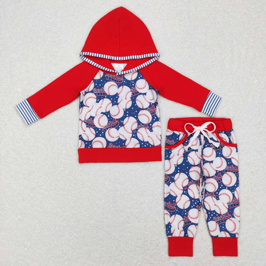 BLP0386 Baseball red long sleeve hoodie boys set