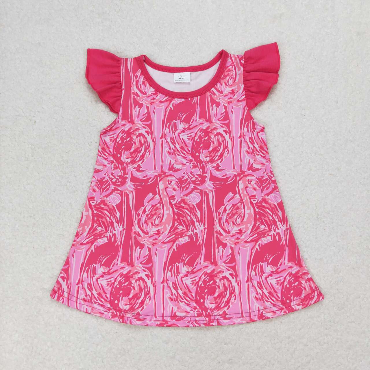 GT0565 hot pink flamingo flutter sleeve girls top