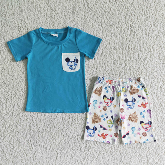 BSSO0038 Blue Cartoon Summer Boys Outfits