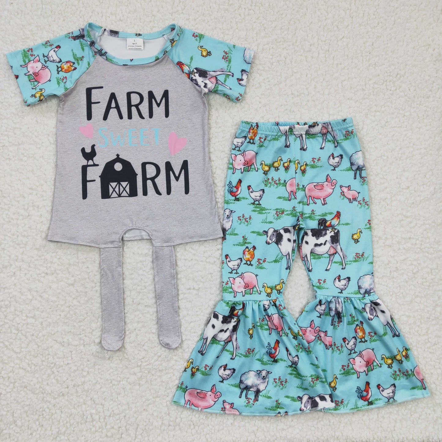 C3-15 Farm Print Short Sleeve Girls Outfits