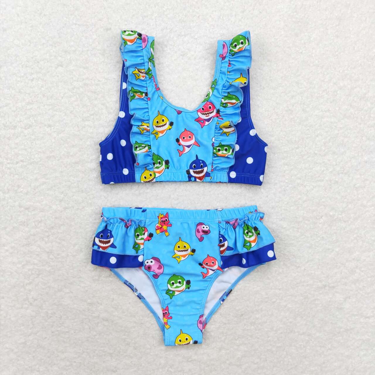 S0280 baby shark blue sleeveless girls swimsuits