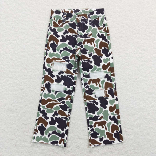 P0413 Boy Hunting Green Camo Ripped Boys Denim Pants Boys Jeans