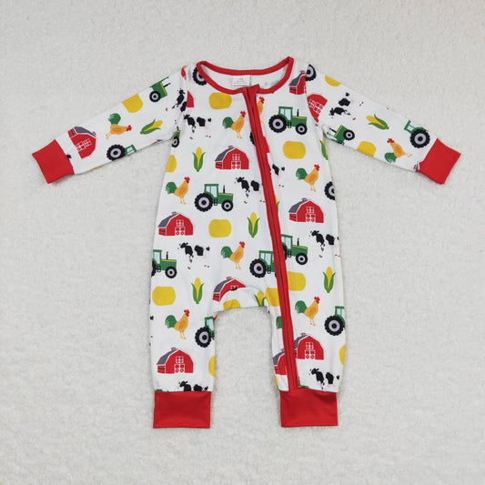 LR0672 Farm tractor chick long sleeve boys romper