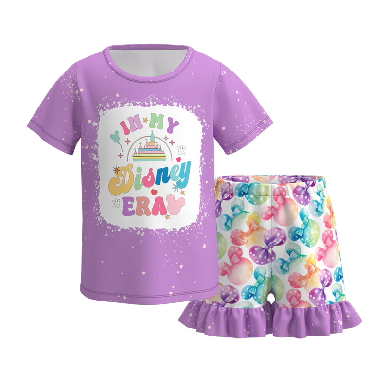 custom in my era castle purple short sleeve ruffles shorts girls set