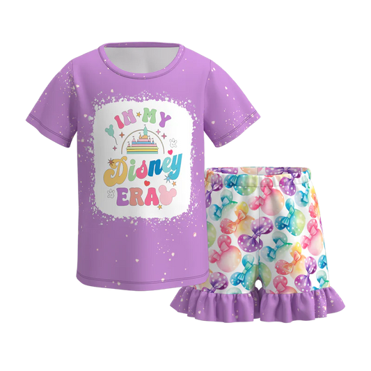 custom in my era castle purple short sleeve ruffles shorts girls set