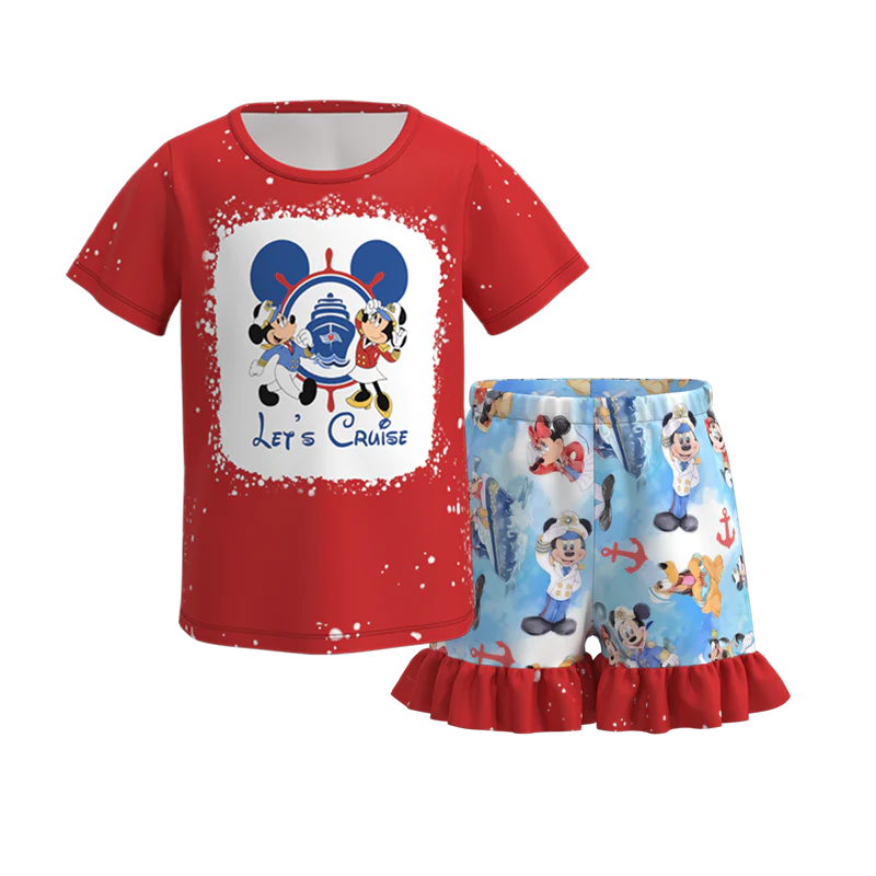 custom cartoon mouse M red short sleeve blue shorts girls set