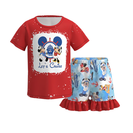 custom cartoon mouse M red short sleeve blue shorts girls set