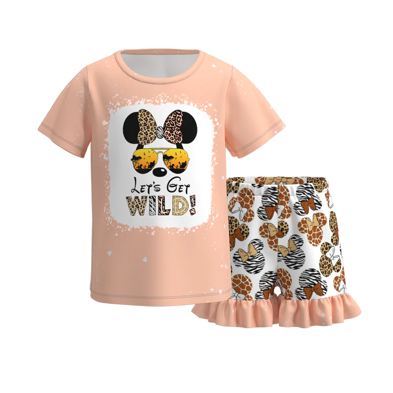 custom cartoon mouse wild pink short sleeve shorts girls set