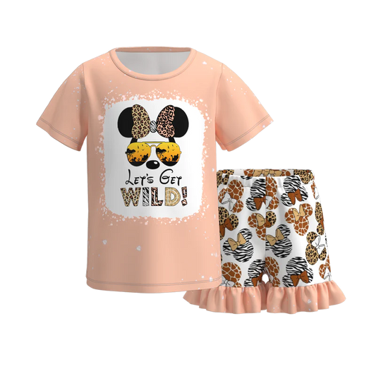 custom cartoon mouse wild pink short sleeve shorts girls set