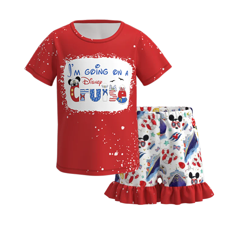 custom cartoon mouse M red short sleeve shorts girls set