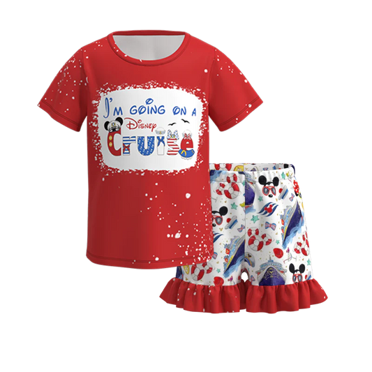 custom cartoon mouse M red short sleeve shorts girls set