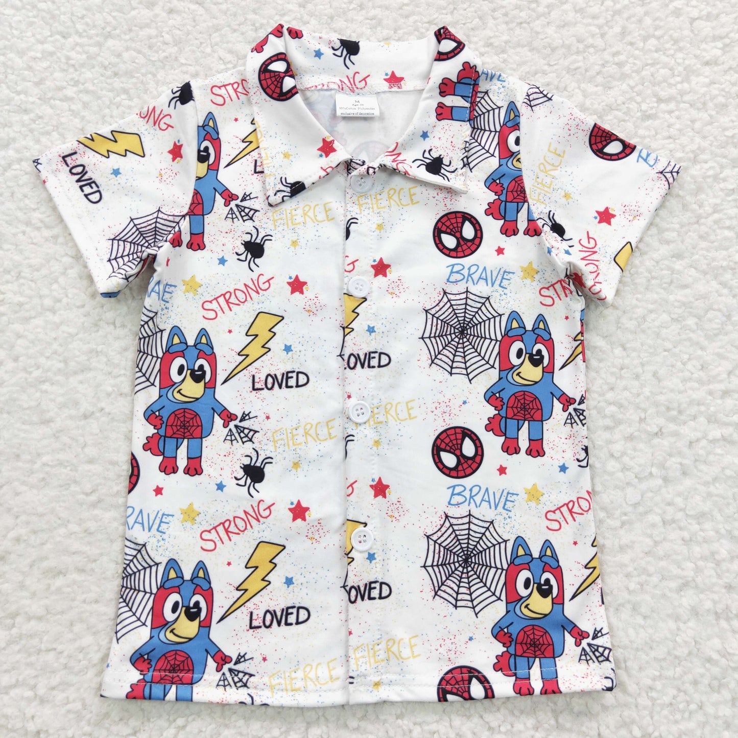 BT0223 Cartoon Dog White Short Sleeve Boys Top