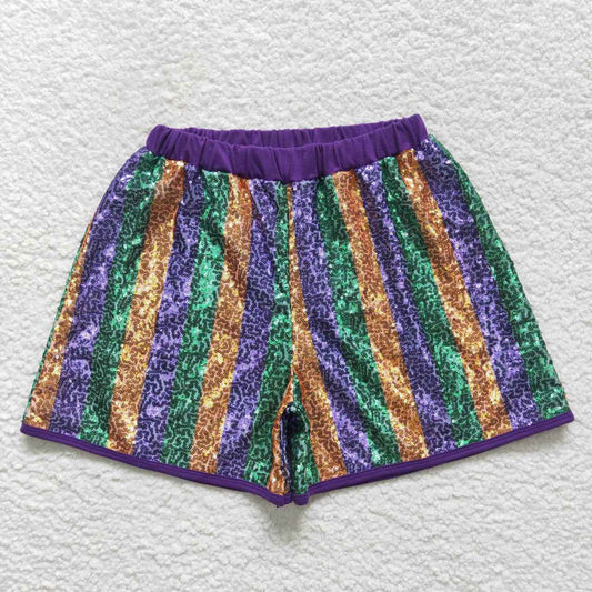 SS0119 Purple & green sequin adult shorts