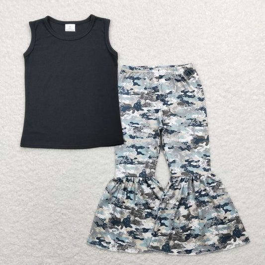 GSPO1167 Black Sleeveless Grey Camo Pants Girls Set